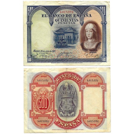 España. 1927. 500 Pesetas (MBC/MBC-) Sin Serie, Leve rotura margen inferior