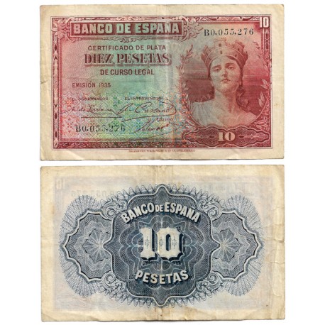 España. 1935. 10 Pesetas (MBC-/BC+) Serie B