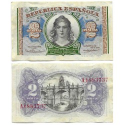 España (II República). 1938. 2 Pesetas (MBC) Serie A