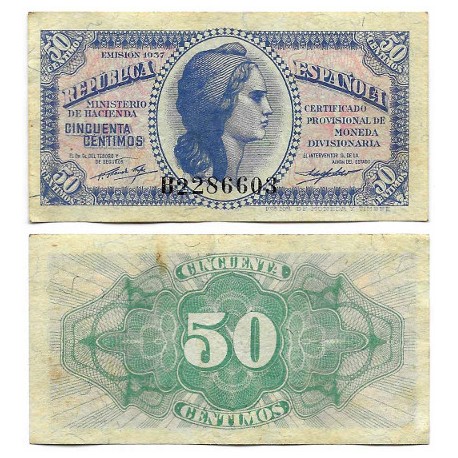 España (II República). 1937. 50 Céntimos (MBC) Serie B
