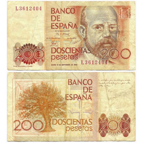 España. 1980. 200 Pesetas (BC/BC-) Serie L