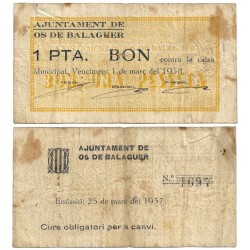 Os de Balaguer. 1938. 1 Peseta (BC) Manchas