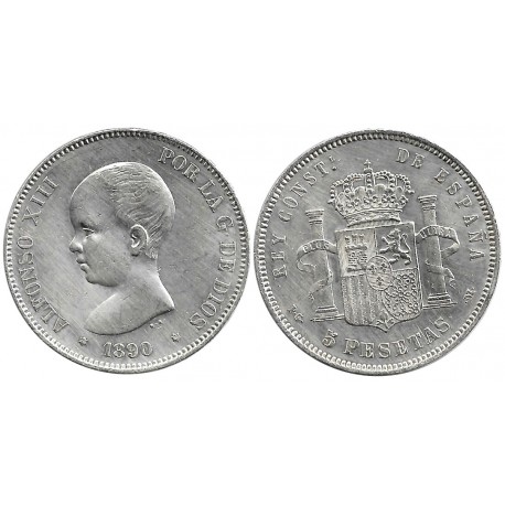 Alfonso XIII. 1890*(18-90). 5 Pesetas (MBC-/MBC) (Plata) Ceca de Madrid PG-M