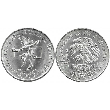 (479.1) Estados Unidos Mexicanos. 1968. 25 Pesos (EBC) (Plata)