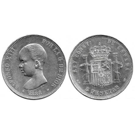 Alfonso XIII. 1888*(18-88). 5 Pesetas (EBC-) (Plata) Ceca de Madrid MP-M