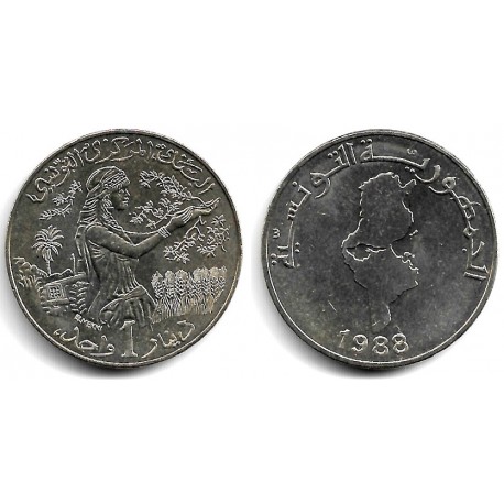 (319) República Tunecina. 1988. 1 Dinar (EBC)