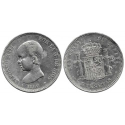 Alfonso XIII. 1890*(18-90). 5 Pesetas (MBC) (Plata) Ceca de Madrid MP-M