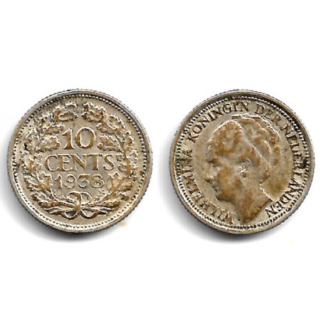 (163) Países Bajos. 1938. 10 Cents (BC-) (Plata)