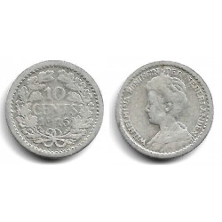 (145) Países Bajos. 1915. 10 Cents (BC) (Plata)