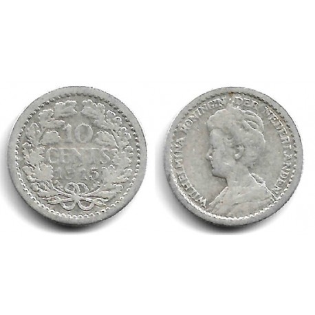 (145) Países Bajos. 1915. 10 Cents (BC) (Plata)