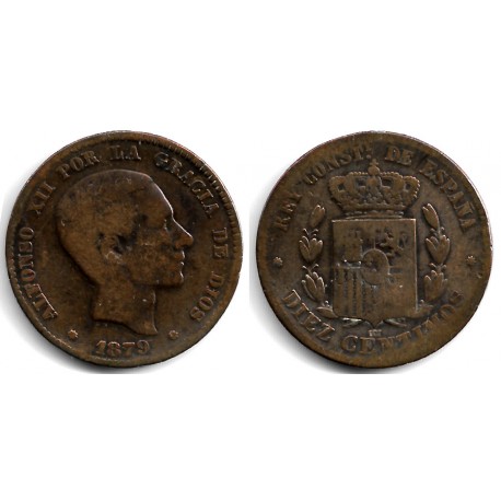 Alfonso XII. 1879. 10 Céntimos (BC/BC-) Ceca de Barcelona OM