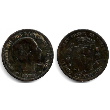 Alfonso XII. 1879. 5 Céntimos (BC/BC+) Ceca de Barcelona OM