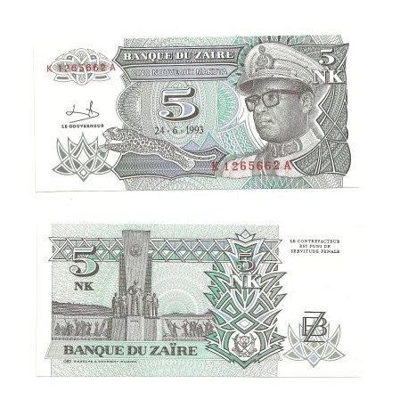 (48) Zaire. 1993. 5 Nouveaux Makuta (SC)