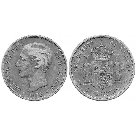 Alfonso XII. 1878*(18-7-). 5 Pesetas (BC) (Plata) Ceca de Madrid EM-M
