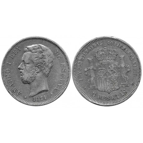 Amadeo I. 1871*(18-74). 5 Pesetas (BC/BC+) (Plata) Ceca de Madrid DE-M