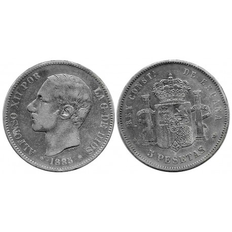 Alfonso XII. 1885*(18-87). 5 Pesetas (MBC-/BC+) (Plata) Ceca de Madrid MP-M