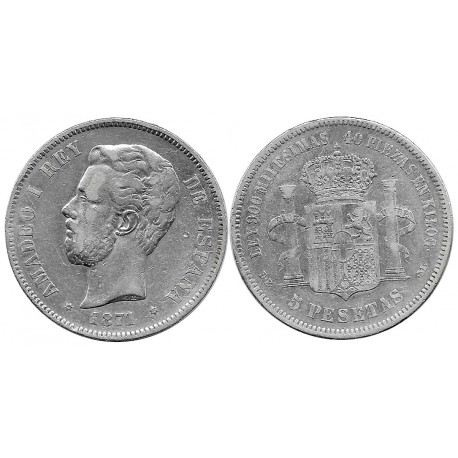 Amadeo I. 1871*(18-75). 5 Pesetas (BC) (Plata) Ceca de Madrid DE-M