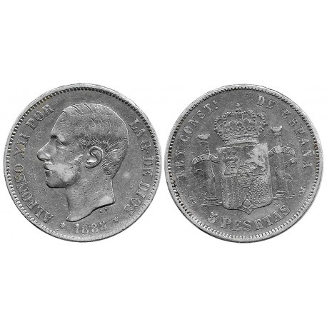 Alfonso XII. 1885*(18-85). 5 Pesetas (BC) (Plata) Ceca de Madrid MS-M