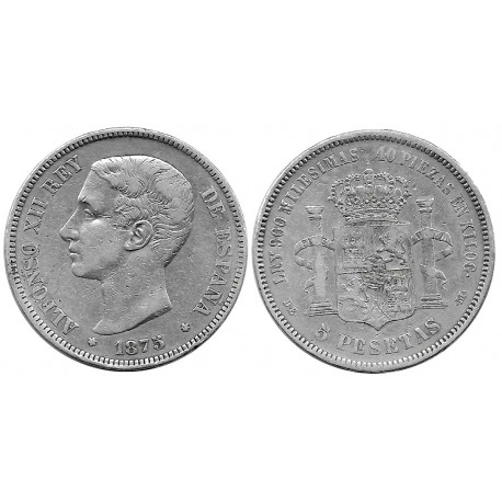 Alfonso XIII. 1875*(-8-75). 5 Pesetas (BC) (Plata) Ceca de Madrid DE-M