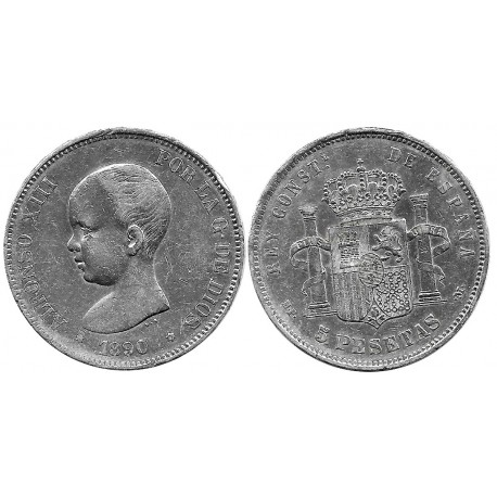Alfonso XIII. 1890*(---90). 5 Pesetas (BC/BC+) (Plata) Ceca de Madrid MP-M