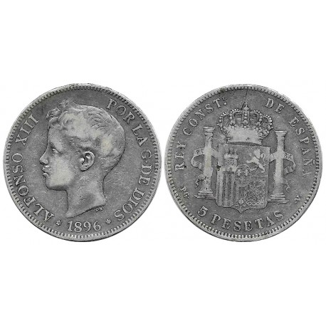 Alfonso XIII. 1896*(18-96). 5 Pesetas (BC/BC-) (Plata) Ceca de Madrid PG-V