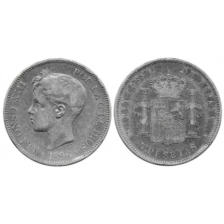 Alfonso XIII. 1896*(18-96). 5 Pesetas (BC) (Plata) Ceca de Madrid PG-V
