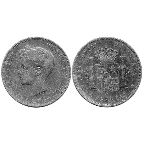 Alfonso XIII. 1896*(18-96). 5 Pesetas (BC) (Plata) Ceca de Madrid SG-V