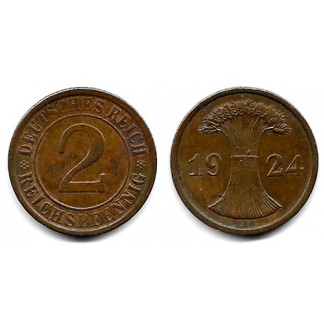 (38) Imperio Aleman (Weimar). 1924(A). 2 Reichspfennig (MBC)