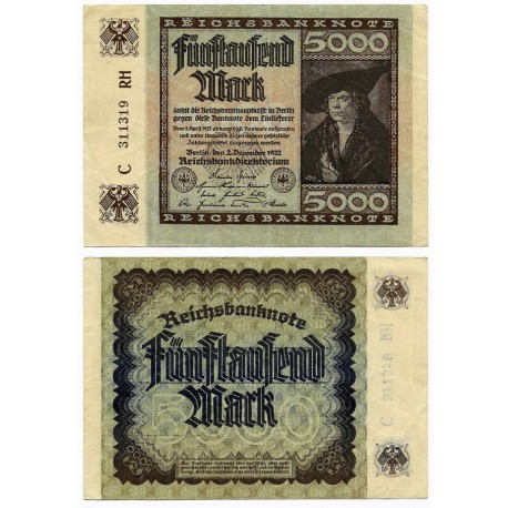 (81a) Imperio Alemán (Weimar). 1922. 5000 Mark (MBC+)
