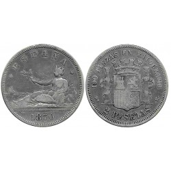 Gobierno Provisional. 1870*(---75). 2 Pesetas (BC) (Plata) Ceca de Madrid DE-M