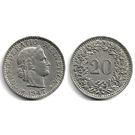 (29a) Suiza. 1947. 20 Rappen (MBC)