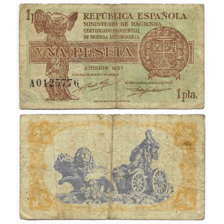 España (II República). 1937. 1 Peseta (BC/BC-) Serie A