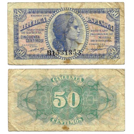 España (II República). 1937. 50 Céntimos (BC/BC-) Serie B