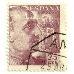 (1048)  1949-53. 25 Céntimos. General Franco (Usado)