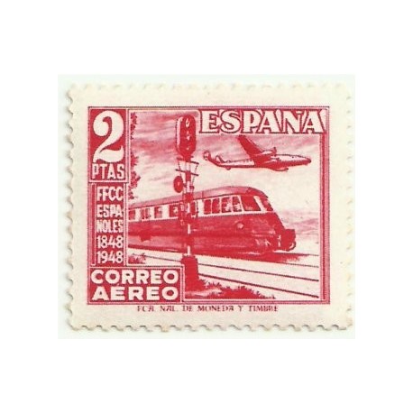 (1039)  1948. 2 Pesetas. Centenario del Ferrocarril (Nuevo)