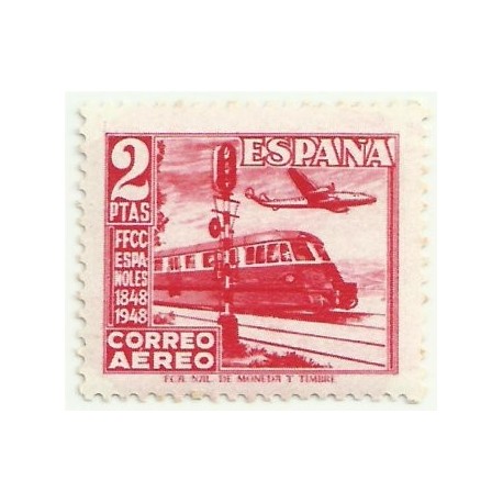 (1039)  1948. 2 Pesetas. Centenario del Ferrocarril (Nuevo)