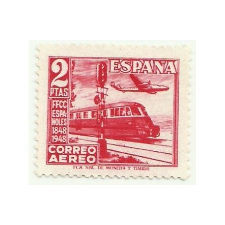(1039)  1948. 2 Pesetas. Centenario del Ferrocarril (Nuevo, sin goma)
