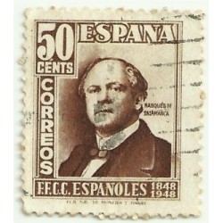(1037)  1948. 50 Céntimos. Centenario del Ferrocarril (Usado)