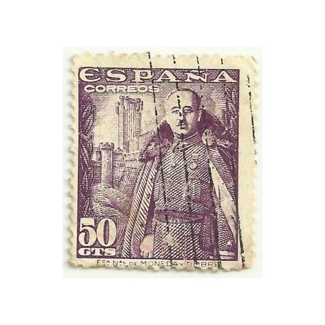 (1029)  1948-54. 50 Céntimos. General Franco y Castillo de la Mota (Usado)