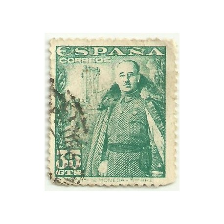 (1026)  1948-54. 35 Céntimos. General Franco y Castillo de la Mota (Usado)