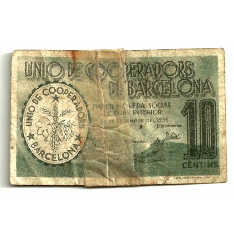 10 Céntimos. Unió de Cooperadors de Barcelona