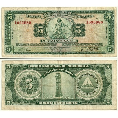 (100b) Nicaragua. 1957. 5 Cordobas (MBC)