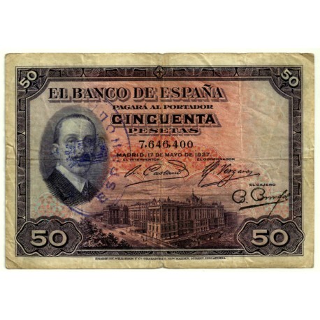 [1927] Billete de 50 Pesetas (BC) Con Sello República
