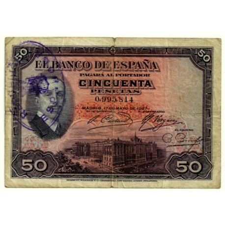 [1927] Billete de 50 Pesetas (BC) Con Sello República