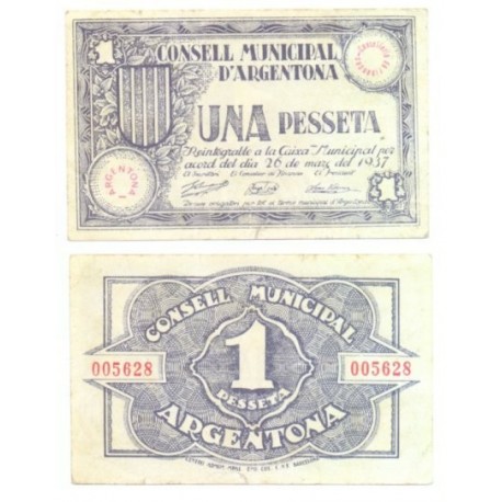 Argentona [1937] Billete de 1 Peseta (SC)