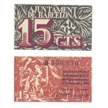 Barcelona [1939] Billete de 15 Cèntims (SC)