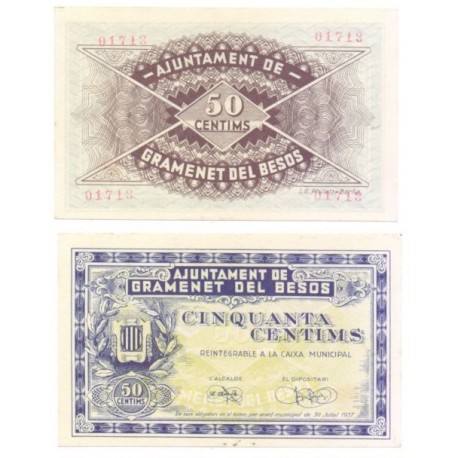Gramenet del Besós [1937] Billete de 50 Cèntims (EBC)