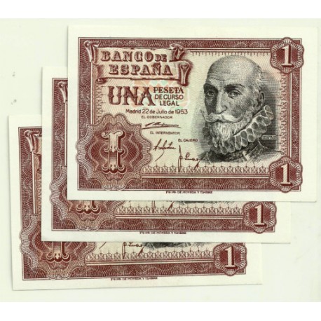 [1953] Billete de 1 Peseta (SC) Serie 1C. Trío correlativo