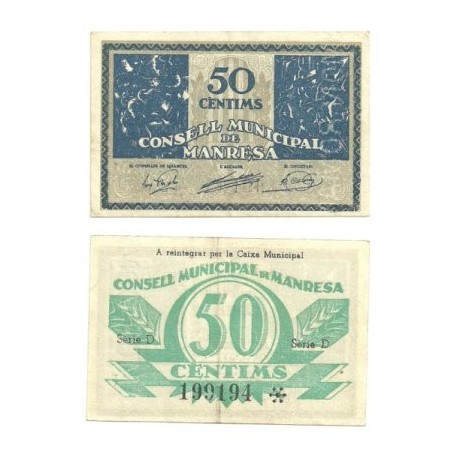 Manresa [1937] Billete de 50 Cèntims (EBC)