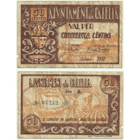Calella [1937] Billete de 50 Céntimos (MBC)